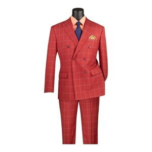 MEN'S VINCI 2 PIECE MODERN FIT WINDOWPANE DOUBLE BREASTED SUIT MDW-1 BAKED APPLE